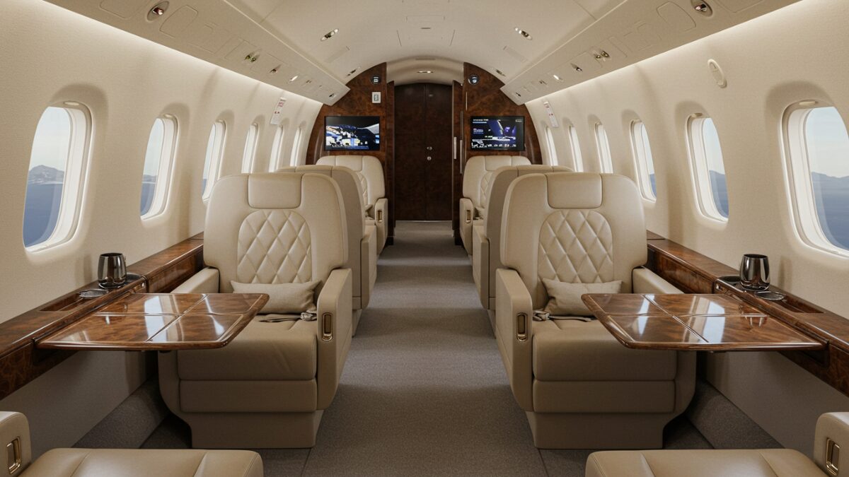 JALのチャーター機をイメージした豪華なプライベートジェットの内装のイメージ